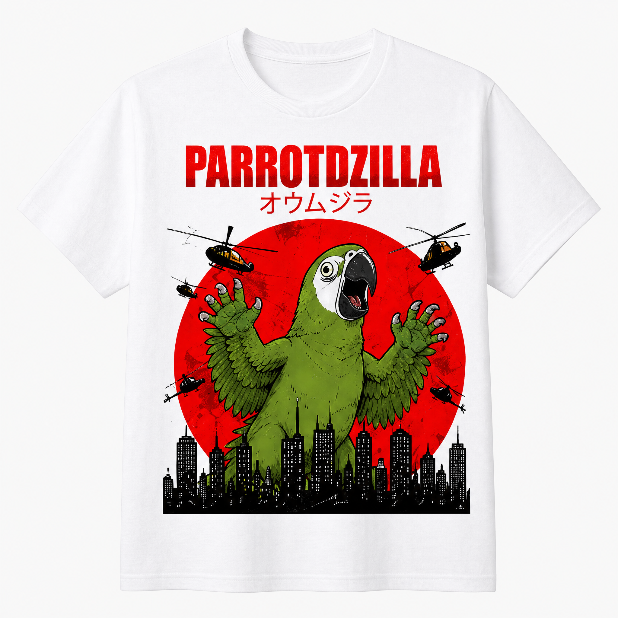 Funny Kaiju Parrot Graphic T-Shirts | Retro Japanese Style Bird Lover Tees
