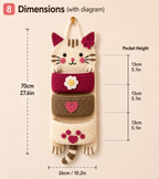 Cute Crochet Cat Wall Organizer Hanging Pocket Storage Knitted - RED