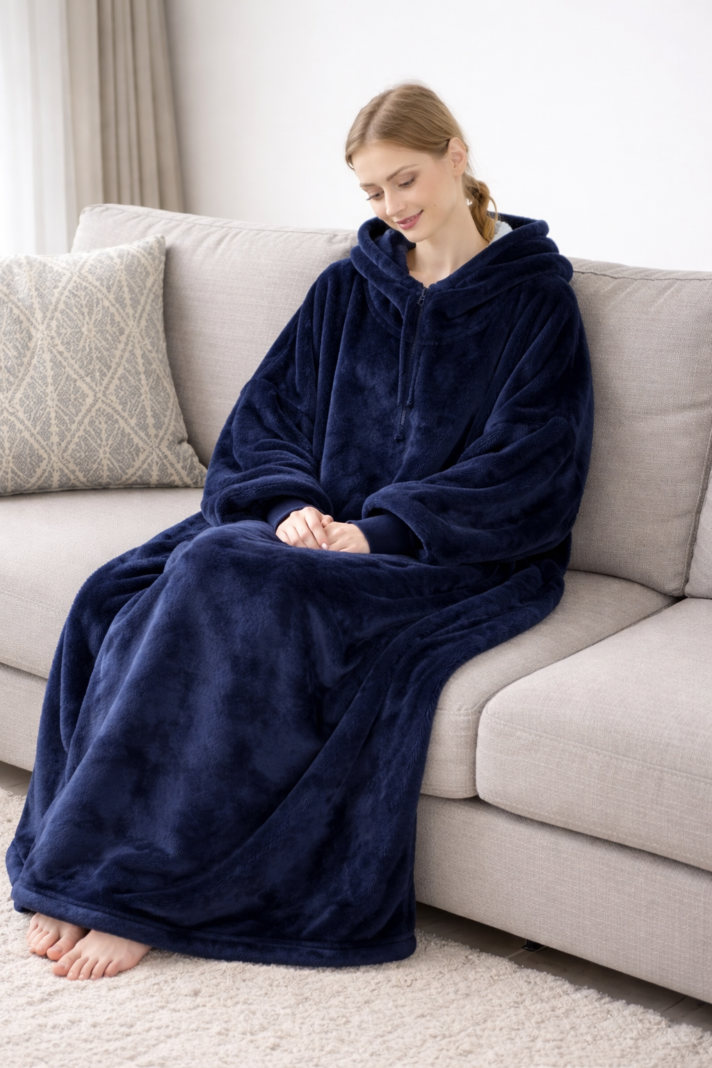 Extra-Long Oversized Fleece Hoodie Blanket – Full Length to Ankles Warm Sherpa Wearable Blanket