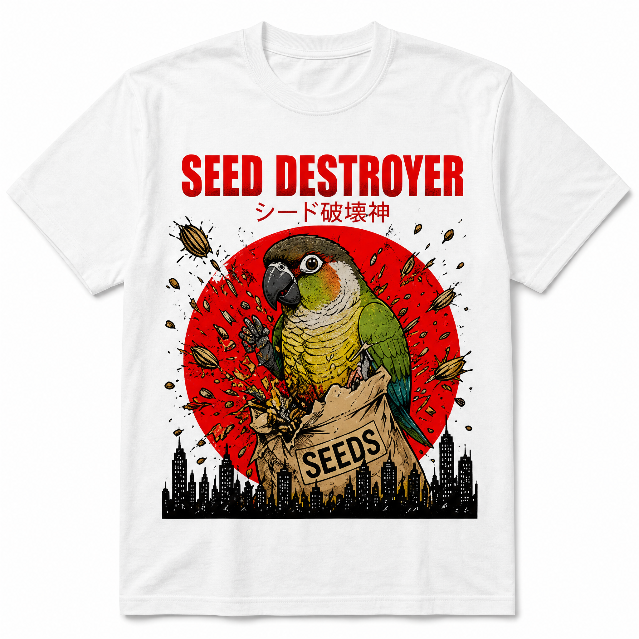 Funny Kaiju Parrot Graphic T-Shirts | Retro Japanese Style Bird Lover Tees
