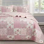Patchwork Floral Quilt Set – Soft Cotton Bedspread with Pillowcases Grab3
