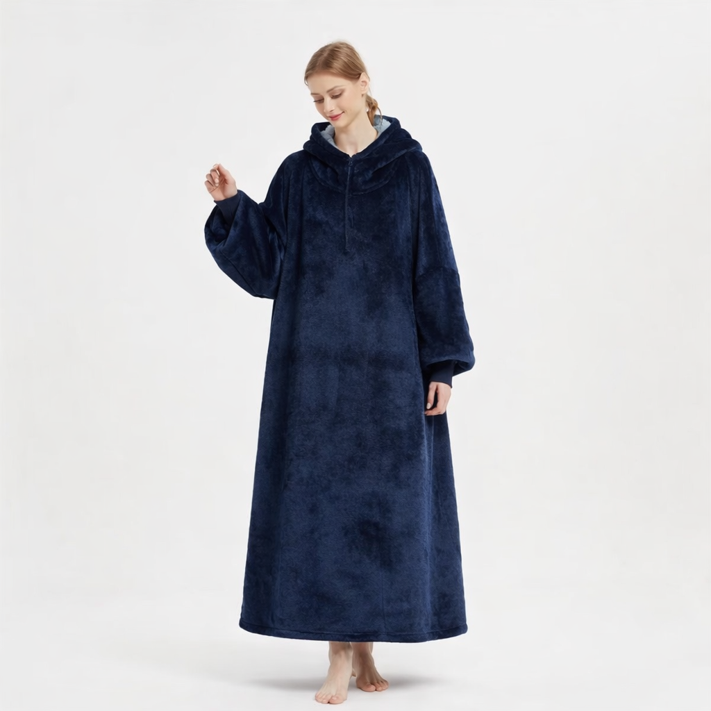 Extra-Long Oversized Fleece Hoodie Blanket – Full Length to Ankles Warm Sherpa Wearable Blanket