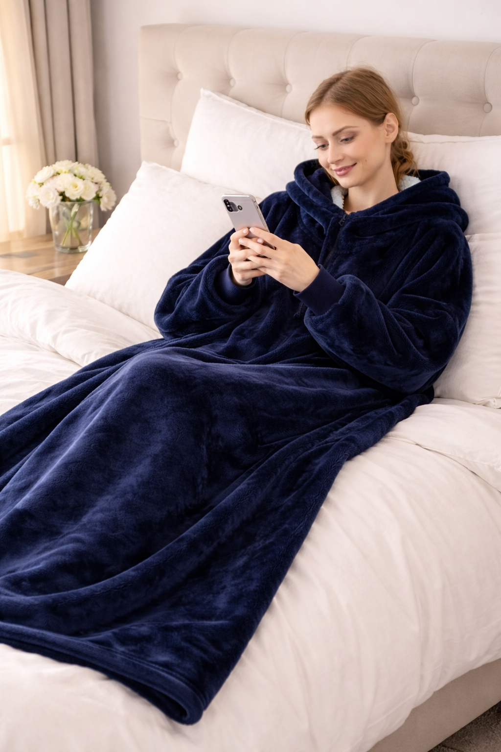 Extra-Long Oversized Fleece Hoodie Blanket – Full Length to Ankles Warm Sherpa Wearable Blanket