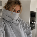 Large hoodie covers lower face