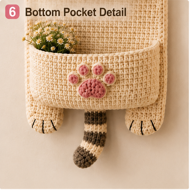 Cute Crochet Cat Wall Organizer Hanging Pocket Storage