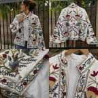 Hand Embroidered Crewel Jacket — Artisan Botanical Statement Coat