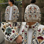 Hand Embroidered Crewel Jacket — Artisan Botanical Statement Coat