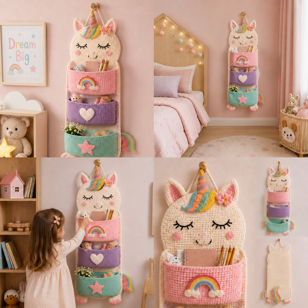 Cute Crochet Animal Wall Organiser for Kids' Rooms