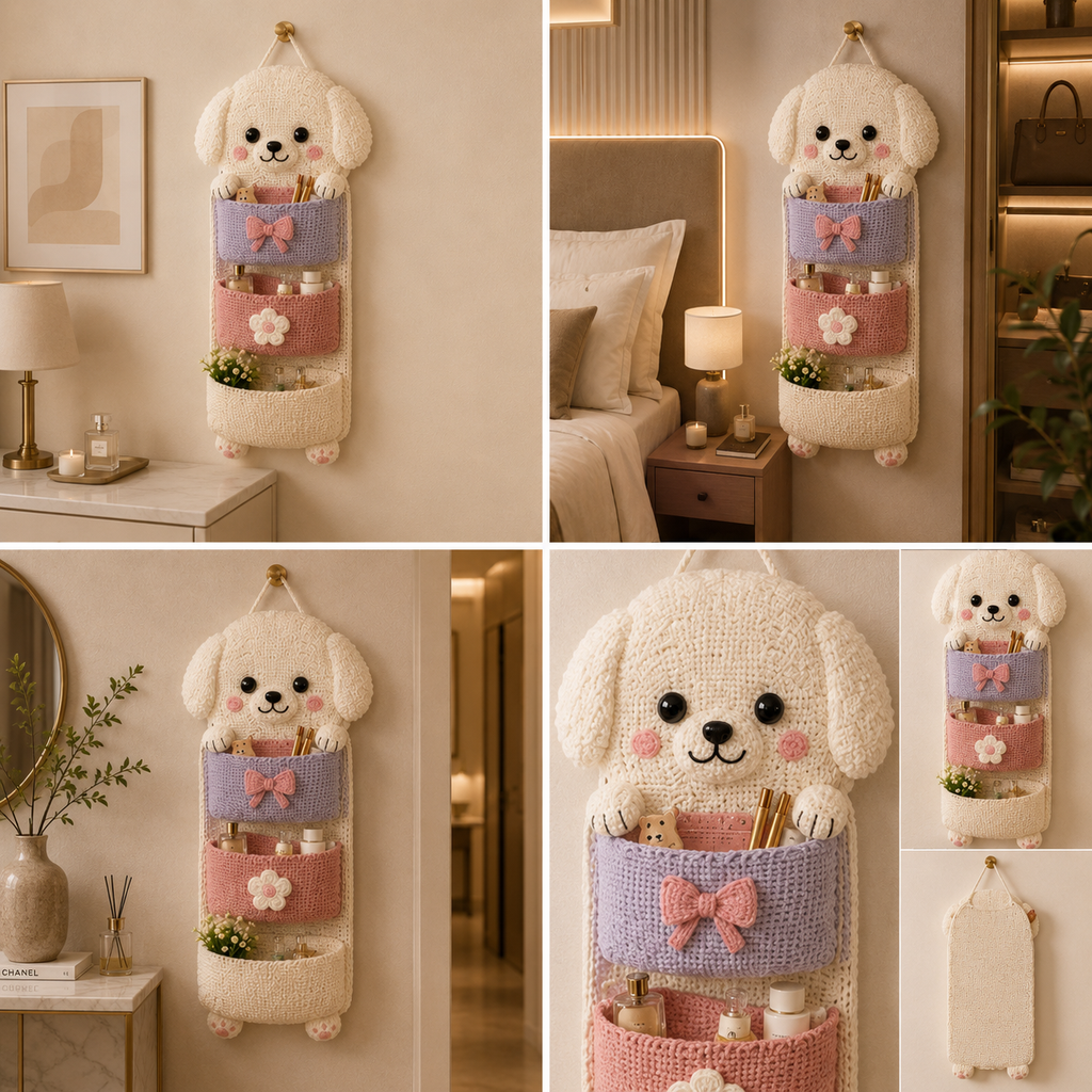 Cute Crochet Animal Wall Organiser for Kids' Rooms
