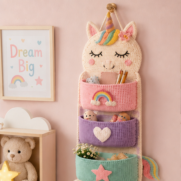 Cute Crochet Animal Wall Organiser for Kids' Rooms