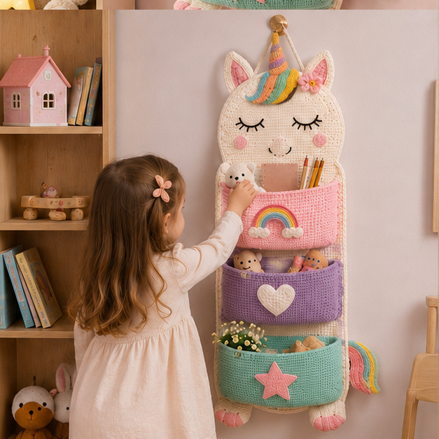 Cute Crochet Animal Wall Organiser for Kids' Rooms
