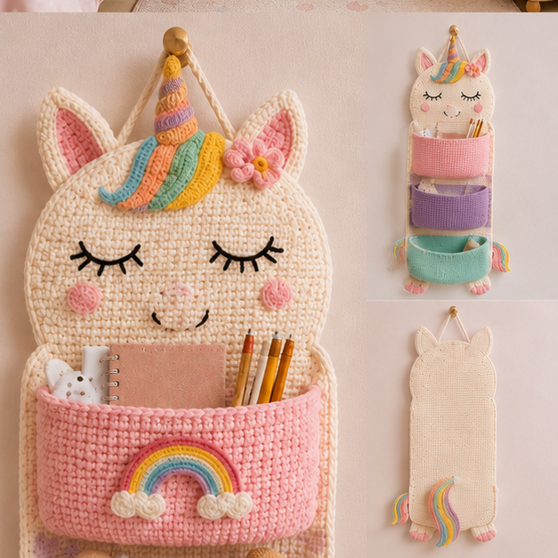 Cute Crochet Animal Wall Organiser for Kids' Rooms