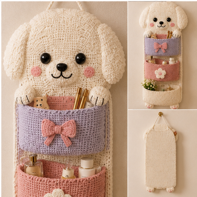 Cute Crochet Animal Wall Organiser for Kids' Rooms