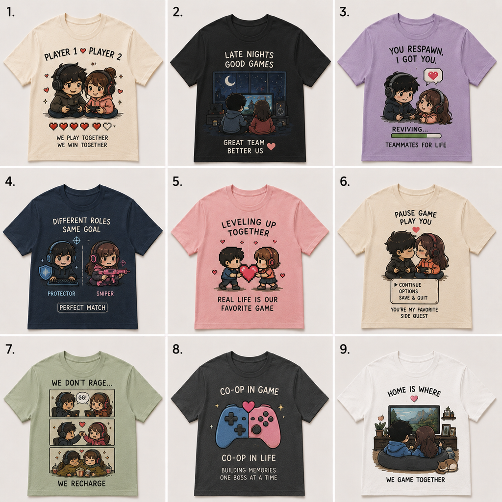 Matching Gamer T-Shirts for Couples – Kawaii Gaming Apparel