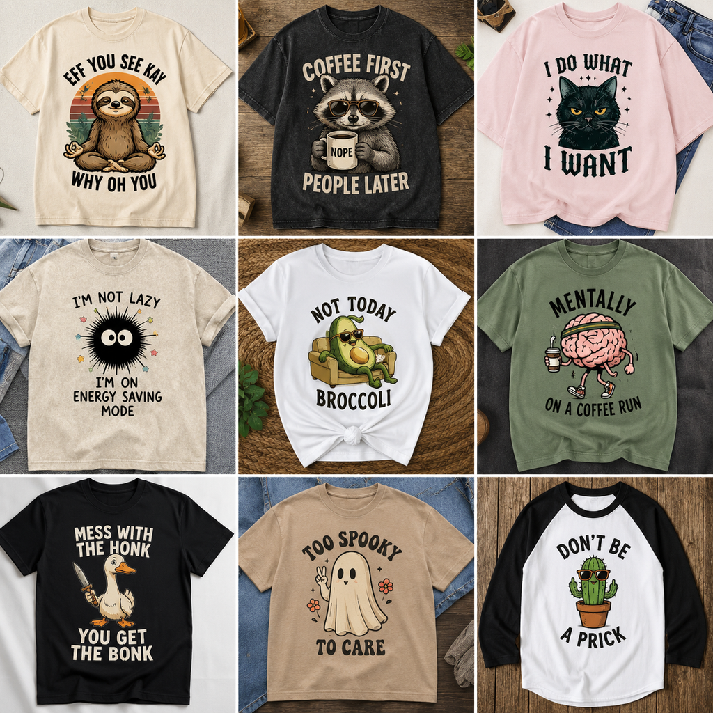 Funny Graphic T-Shirts Collection – Cute Sarcastic Animal & Coffee Tees