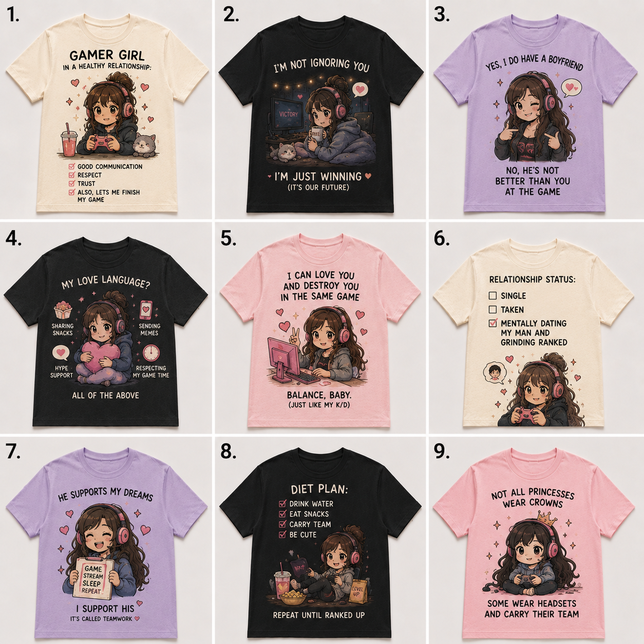 Cute Gamer Girl Anime T-Shirt Collection