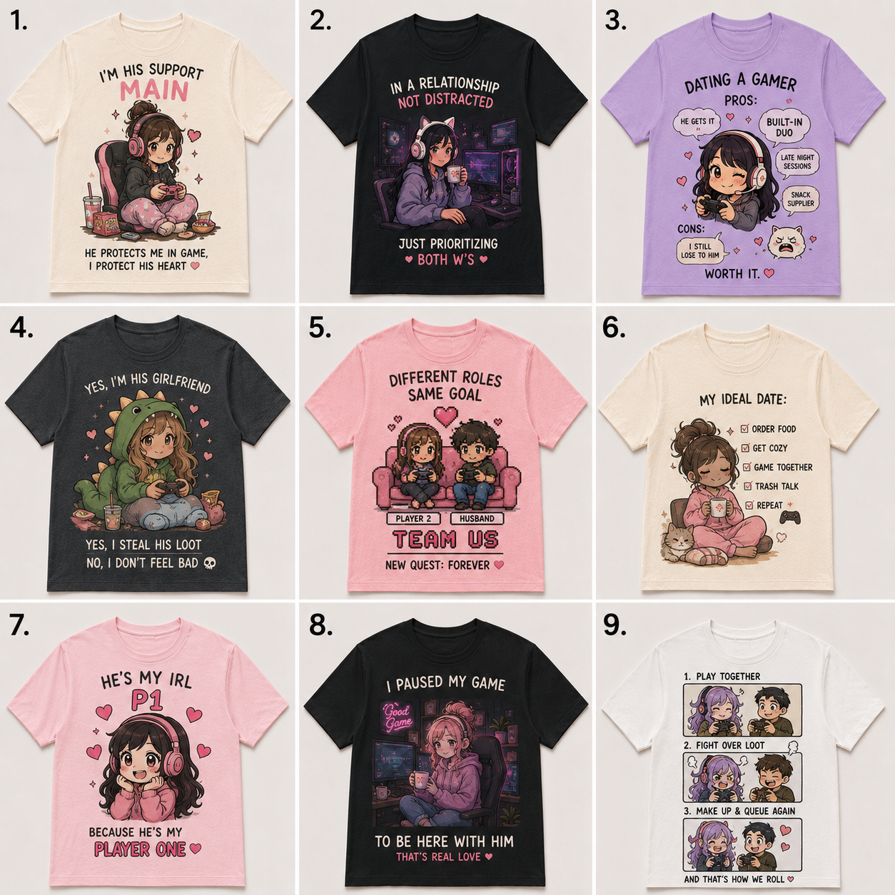 Funny Matching Gaming Graphic Tees for Couples & Girlfriends