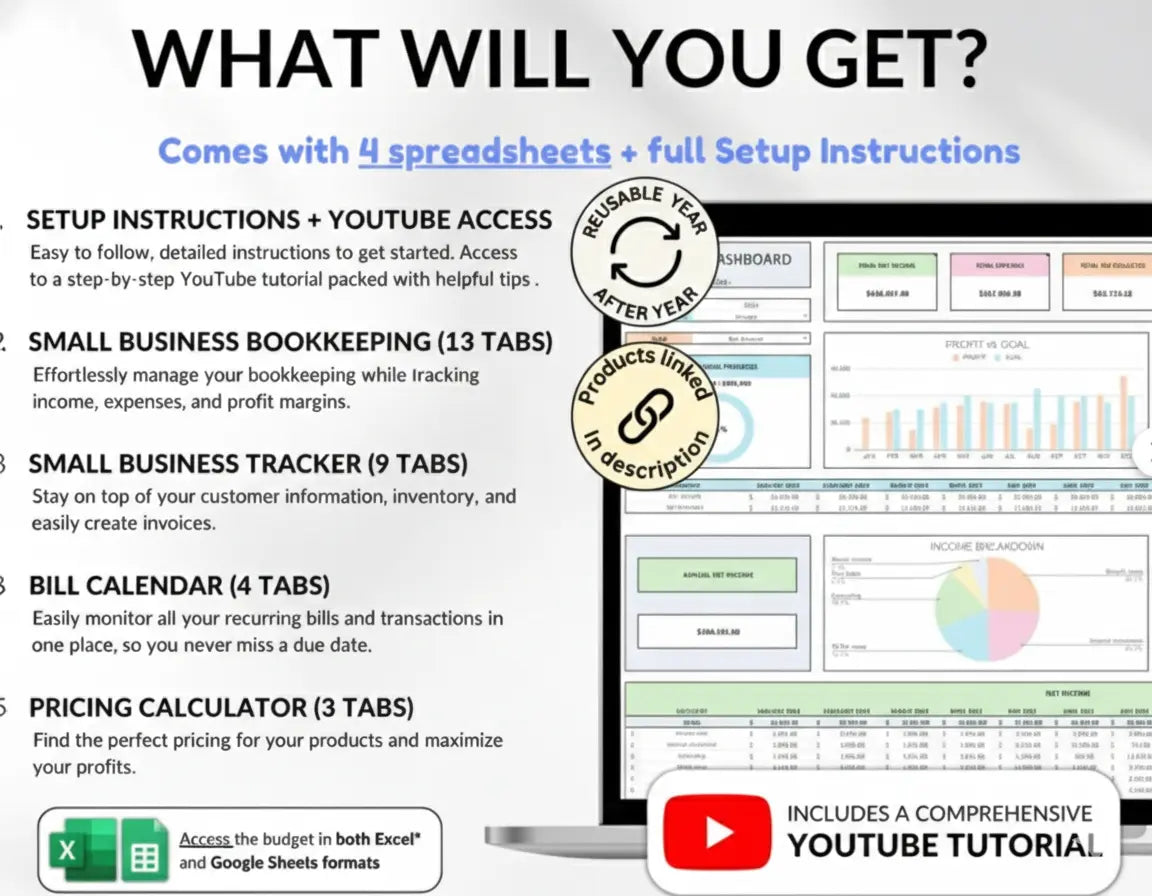 Small Business Bundle | Bookkeeping, Inventory & Order Tracking Templates Grab3