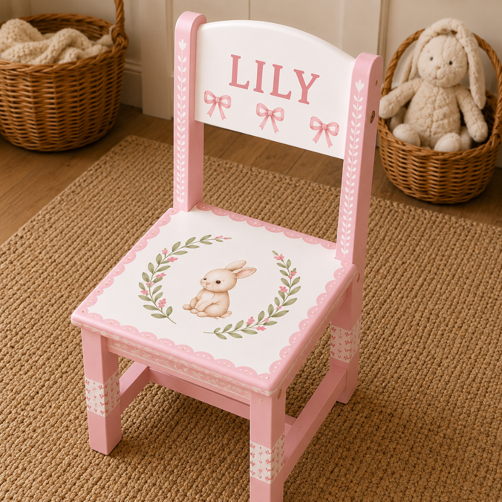 Personalised Wooden Kids Chair – Custom Name Design – 5 Cute Styles Available (Pre-Order)