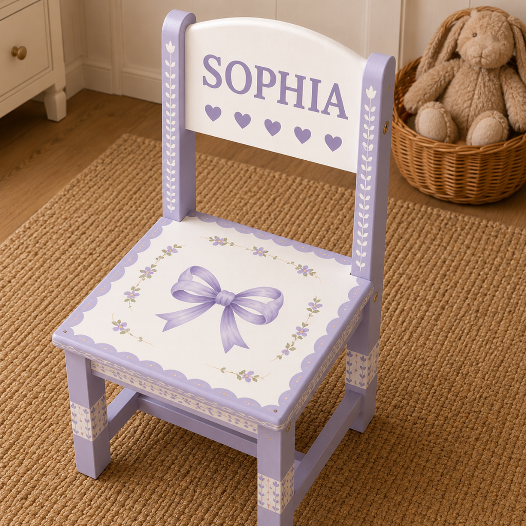 Personalised Wooden Kids Chair – Custom Name Design – 5 Cute Styles Available (Pre-Order)