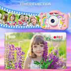 Kids Mini Camera Cartoon Unicorn – 1080P HD, 2-Inch Screen, Purple Silicone Case, Includes 32GB SD Card Grab3