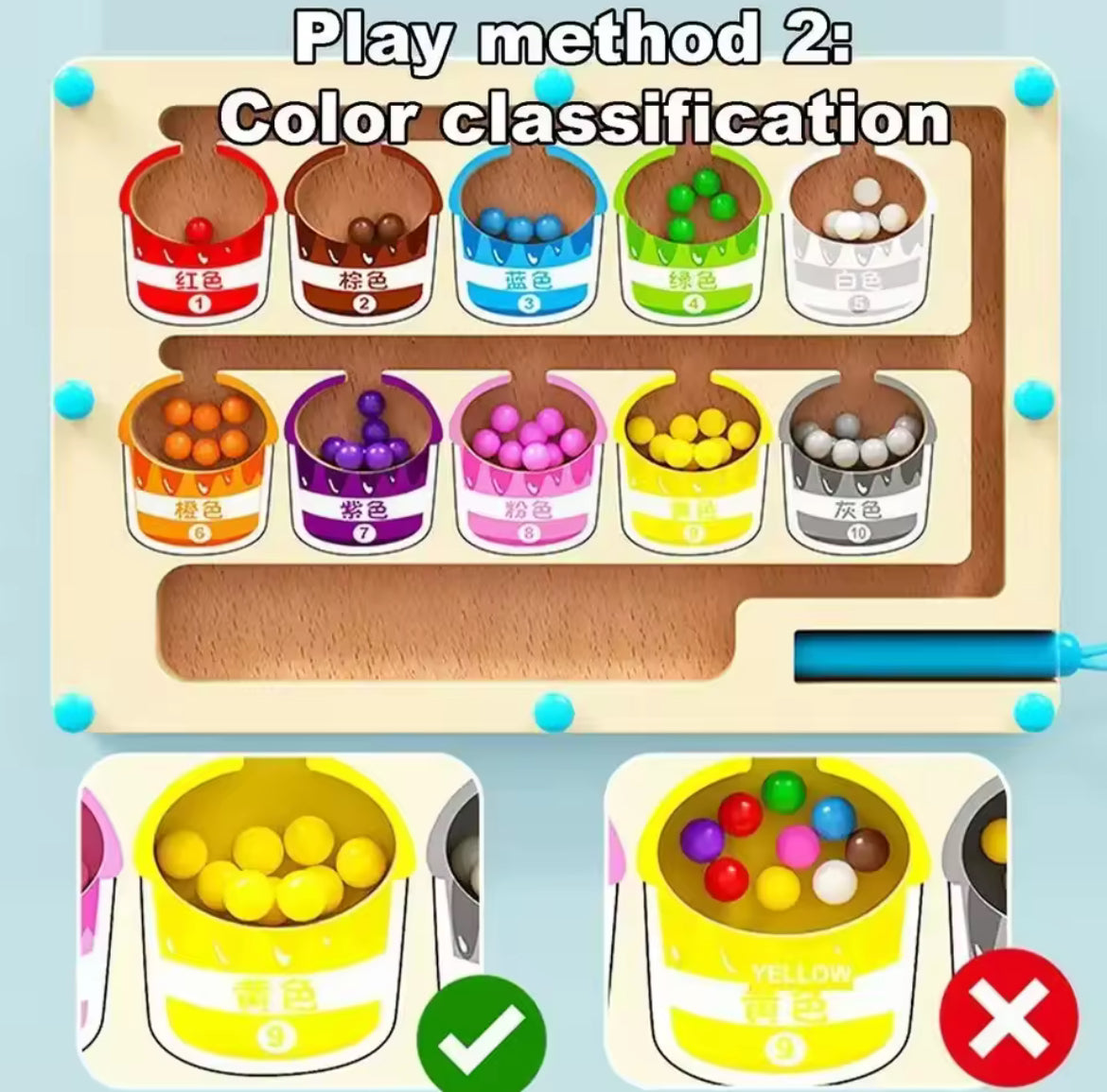 Magnetic Color & Number Maze – Montessori Wooden Paint Bucket Sorting Puzzle