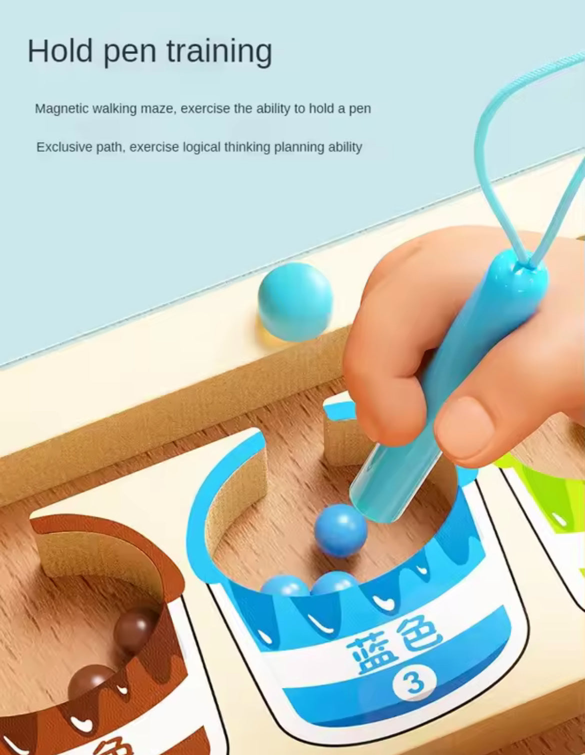 Magnetic Color & Number Maze – Montessori Wooden Paint Bucket Sorting Puzzle