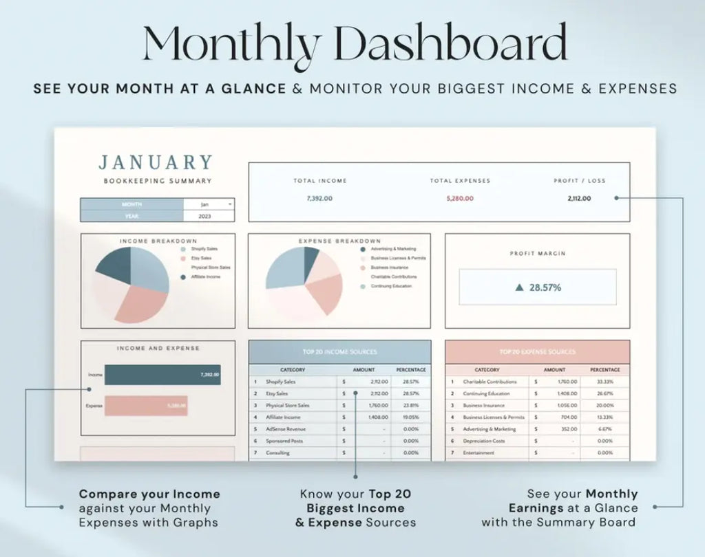 Small Business Bookkeeping Template | Excel Income & Expense Tracker Grab3