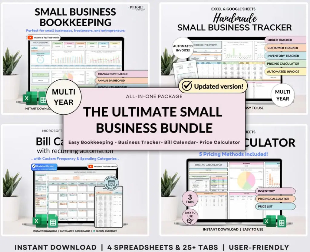 Small Business Bundle | Bookkeeping, Inventory & Order Tracking Templates Grab3