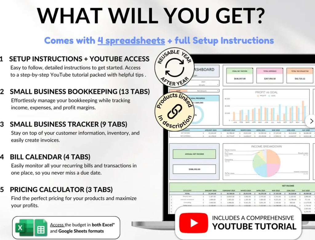 Small Business Bundle | Bookkeeping, Inventory & Order Tracking Templates Grab3