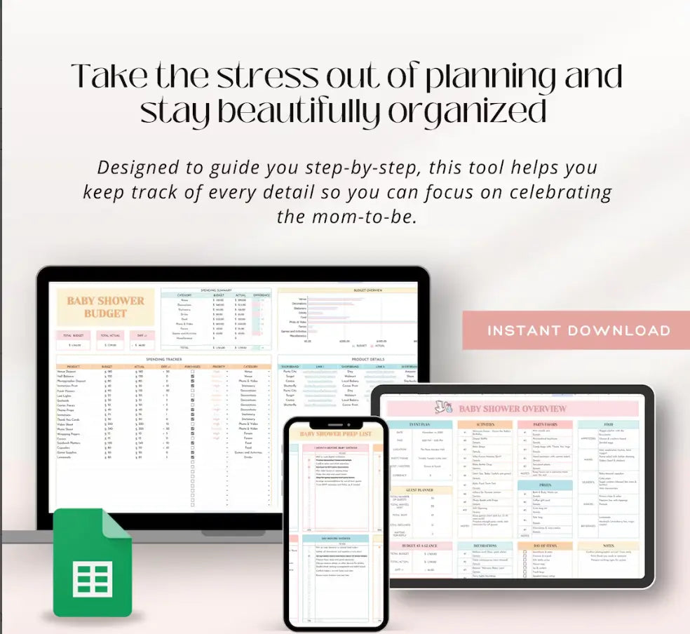Digital Baby Shower Planner Google Sheet | Complete Event Planning Organizer Grab3