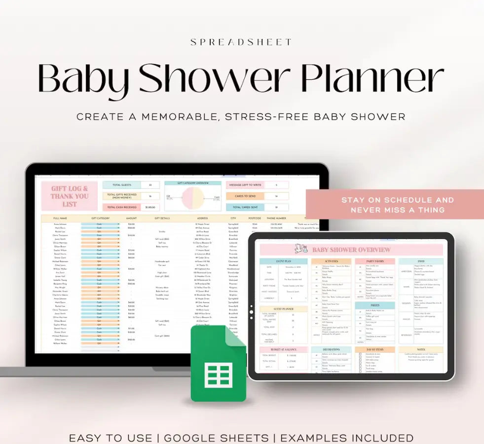 Digital Baby Shower Planner Google Sheet | Complete Event Planning Organizer Grab3