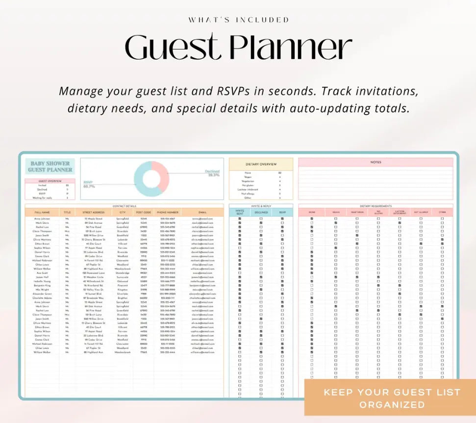 Digital Baby Shower Planner Google Sheet | Complete Event Planning Organizer Grab3