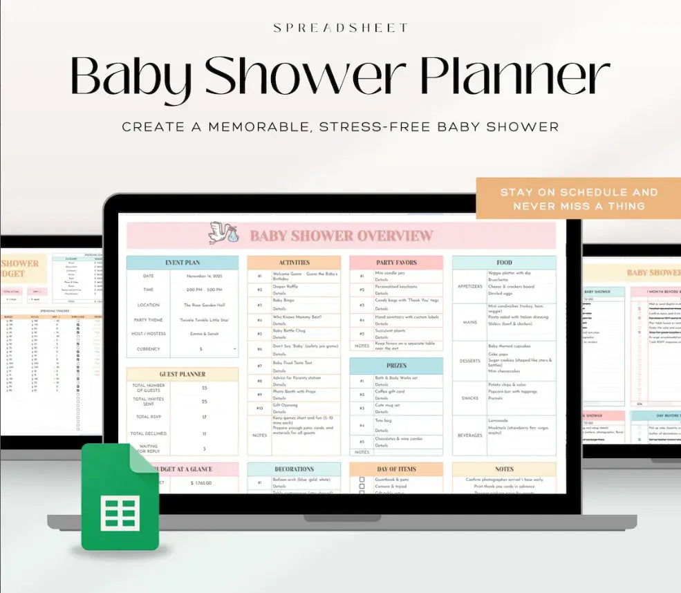 Digital Baby Shower Planner Google Sheet | Complete Event Planning Organizer Grab3