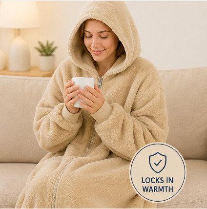 Ultra Warm Full-Length Fleece Zip Hoodie – Oversized Wearable Blanket Hoodie With Pockets (Pre-Order)