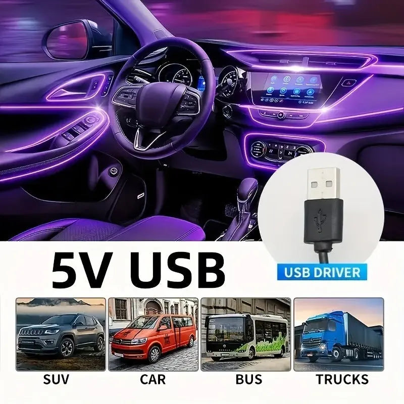 LED Car Interior Ambient Light Strip – USB Dashboard & Footwell Lighting Kit Grab3