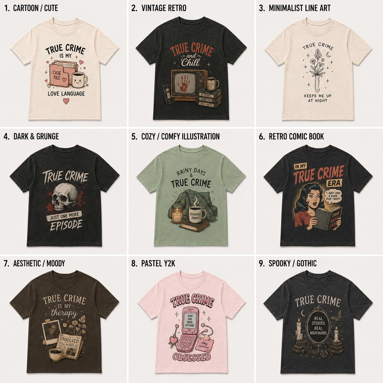 The Ultimate True Crime Aesthetic Graphic Tee Collection