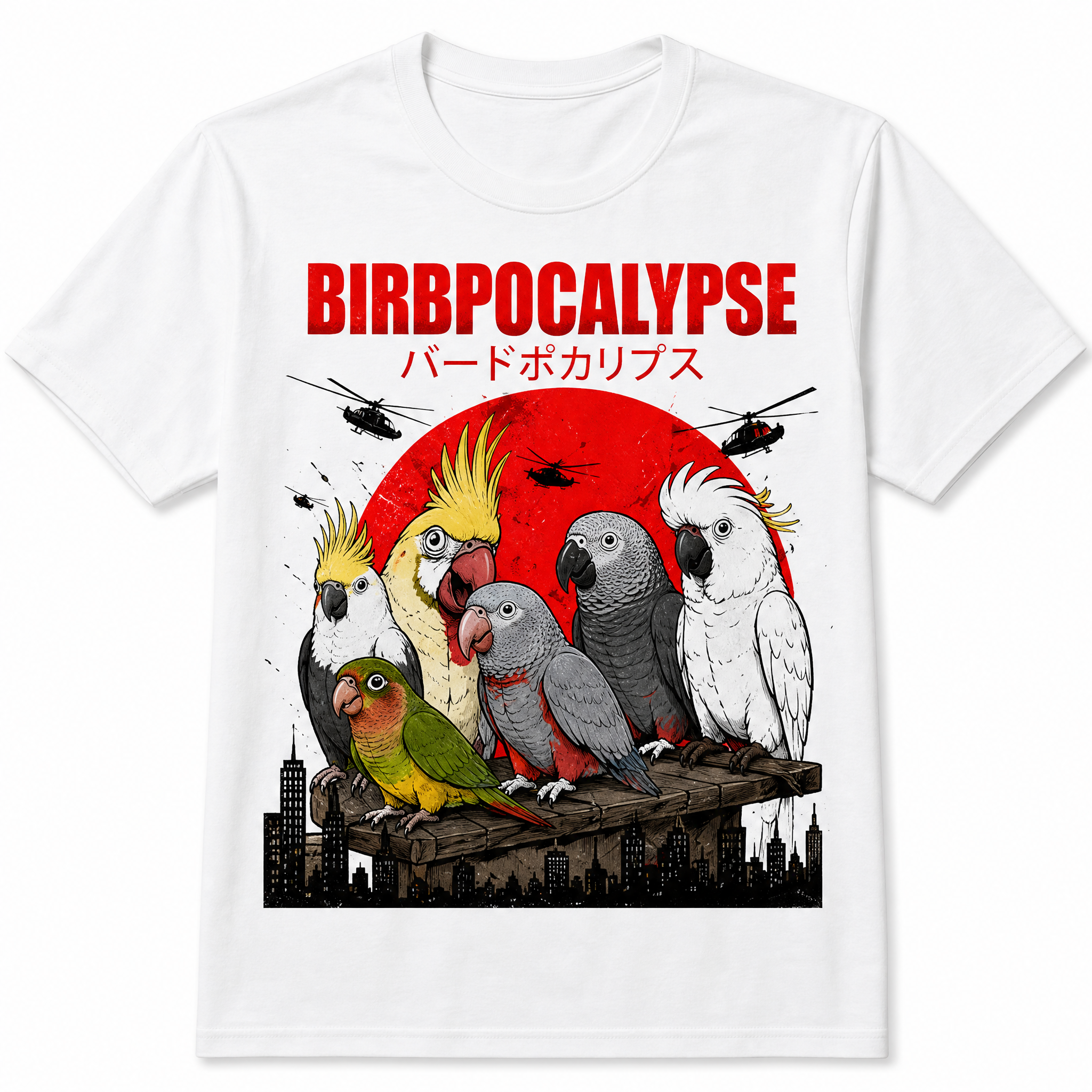Funny Kaiju Parrot Graphic T-Shirts | Retro Japanese Style Bird Lover Tees