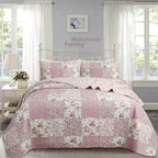 Patchwork Floral Quilt Set – Soft Cotton Bedspread with Pillowcases Grab3