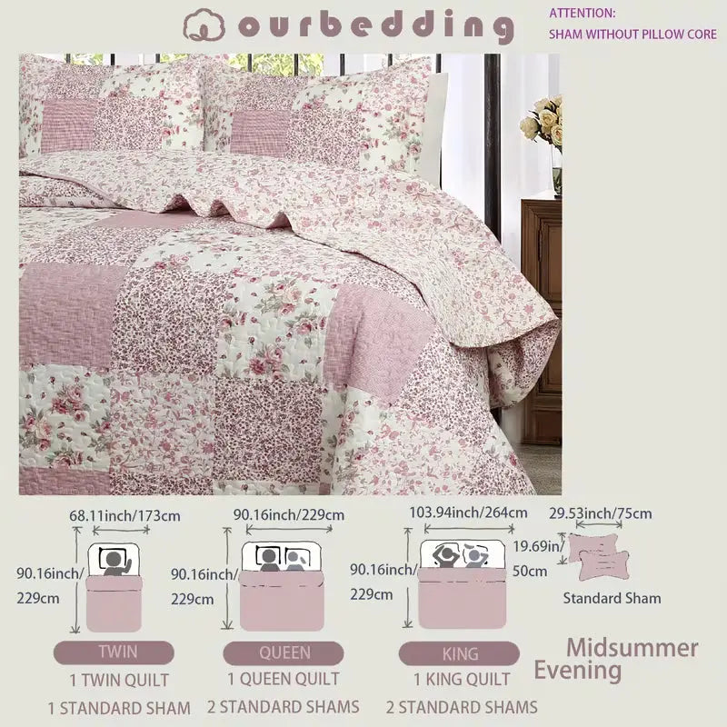 Patchwork Floral Quilt Set – Soft Cotton Bedspread with Pillowcases Grab3