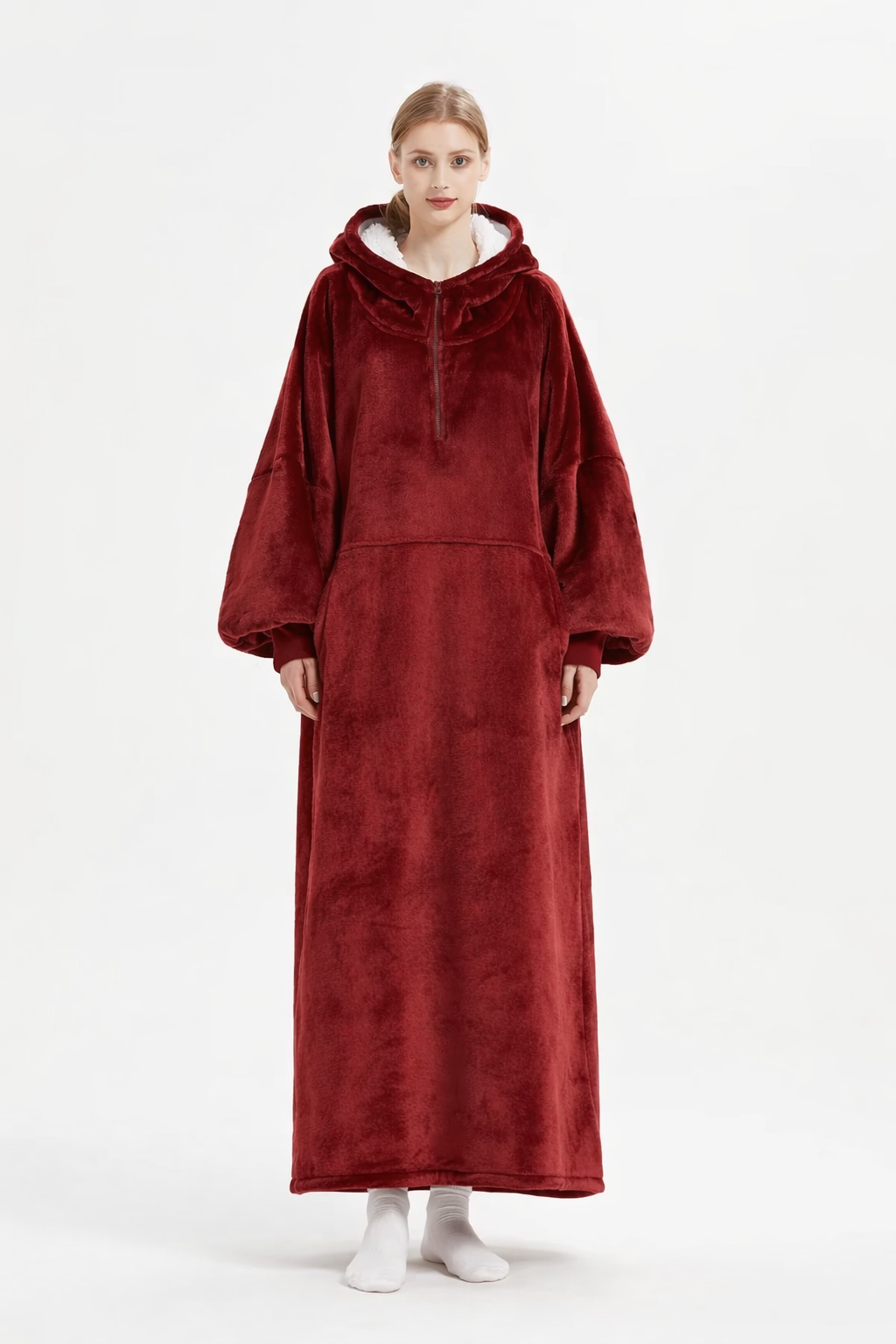 Extra-Long Oversized Fleece Hoodie Blanket – Full Length to Ankles Warm Sherpa Wearable Blanket