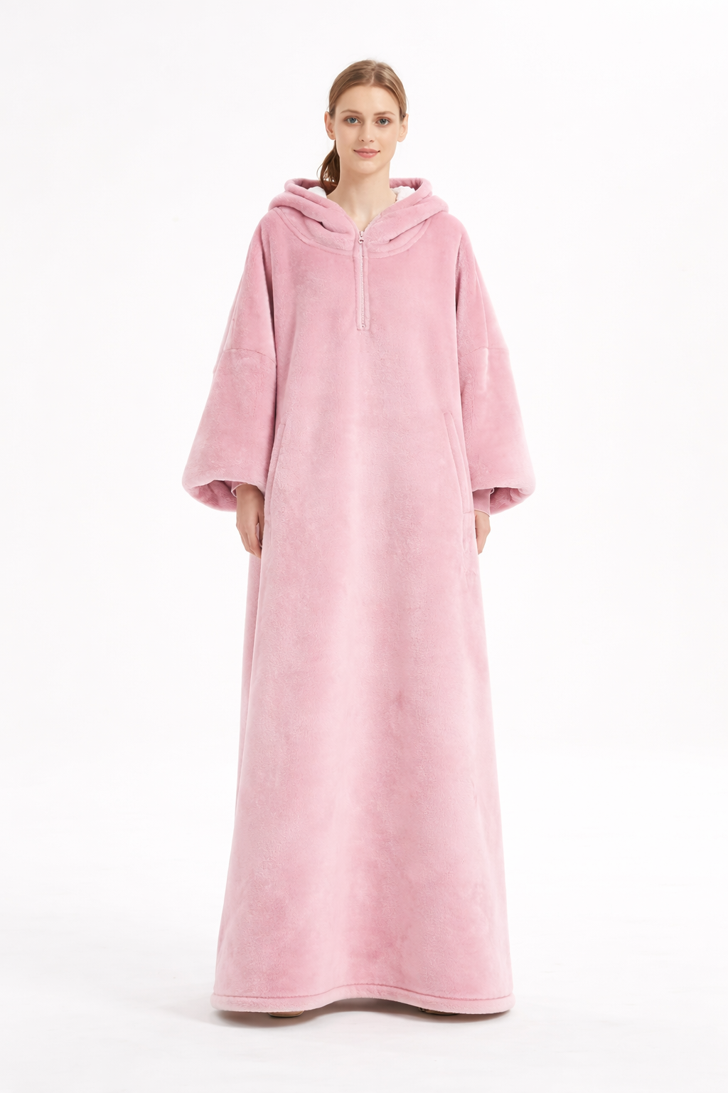 Extra-Long Oversized Fleece Hoodie Blanket – Full Length to Ankles Warm Sherpa Wearable Blanket