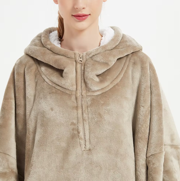 Extra-Long Oversized Fleece Hoodie Blanket – Full Length to Ankles Warm Sherpa Wearable Blanket