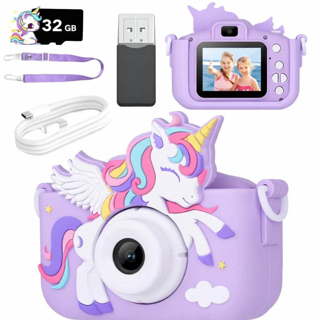 Screen-Free Fun Camera with Games – Purple, Pink Unicorn & Green Dinosaur Grab3