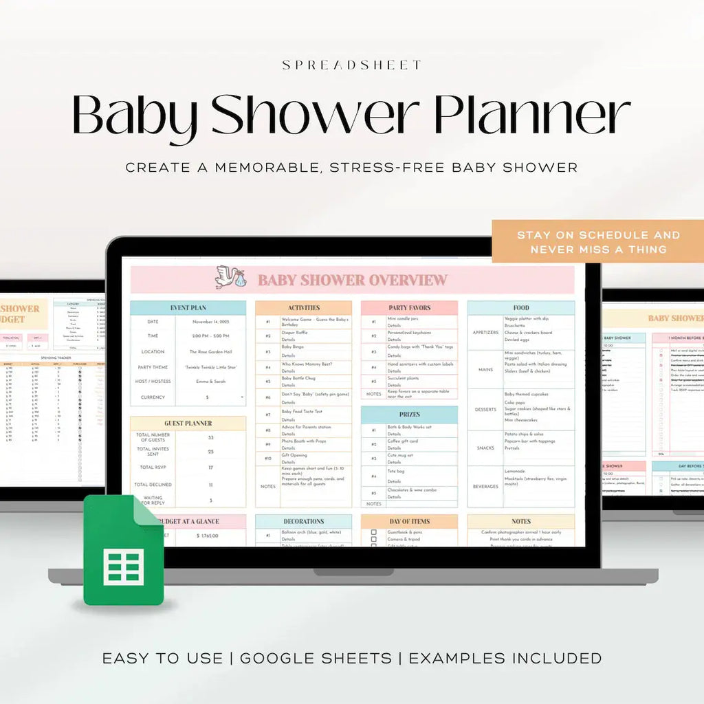Digital Baby Shower Planner Google Sheet | Complete Event Planning Organizer Grab3