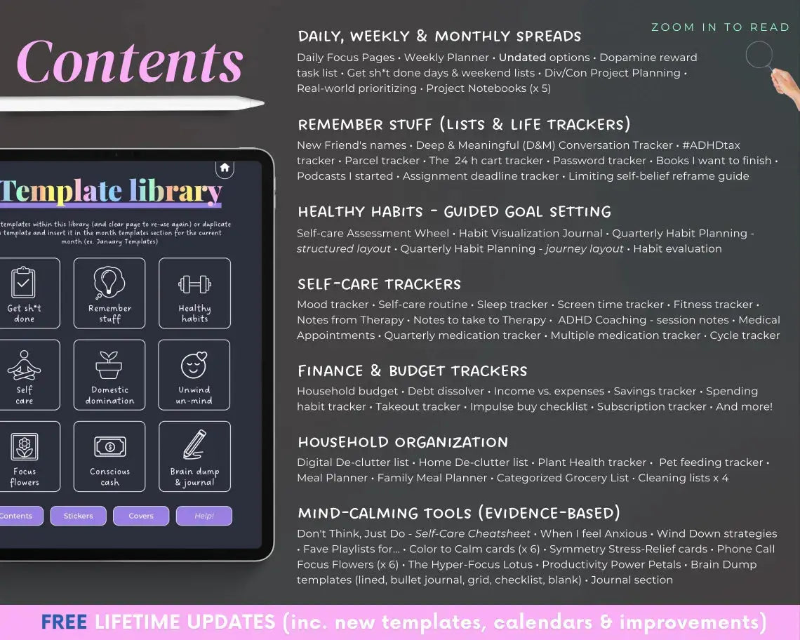 2026 ADHD Digital Planner (Dark Rainbow) | Self-Care & Productivity for iPad & Android Grab3