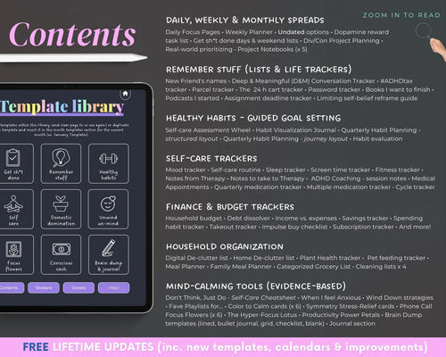 2026 ADHD Digital Planner (Dark Rainbow) | Self-Care & Productivity for iPad & Android