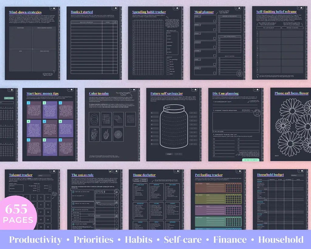 2026 ADHD Digital Planner (Dark Rainbow) | Self-Care & Productivity for iPad & Android Grab3