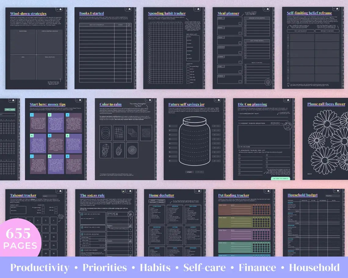 2026 ADHD Digital Planner (Dark Rainbow) | Self-Care & Productivity for iPad & Android Grab3