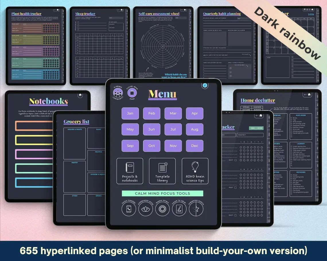 2026 ADHD Digital Planner (Dark Rainbow) | Self-Care & Productivity for iPad & Android Grab3